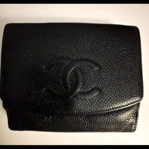 CHANEL BLACK LAMBSKIN CC BIFOLD WALLET, COIN POUCH